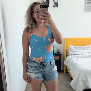 CORGI BATHING SUIT Bodysuit Size Small low back